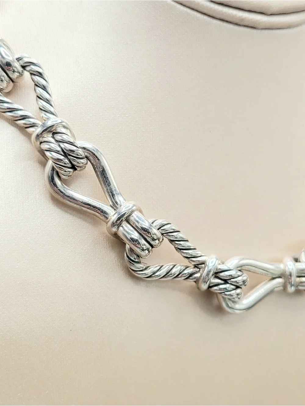David Yurman Silver Twisted Rope Knot Link Necklace